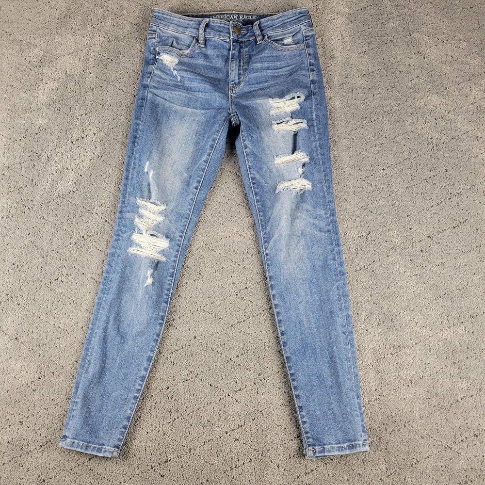 American Eagle Jeans Womens 4S Blue Hi Rise Jegging Distressed Stretch Denim